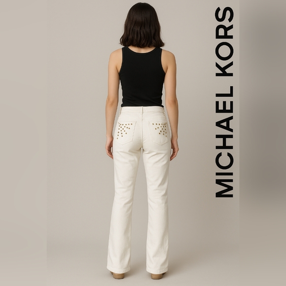 Michael Kors White Flared Jeans with Gold Studs Size 6P - Picture 1 of 11